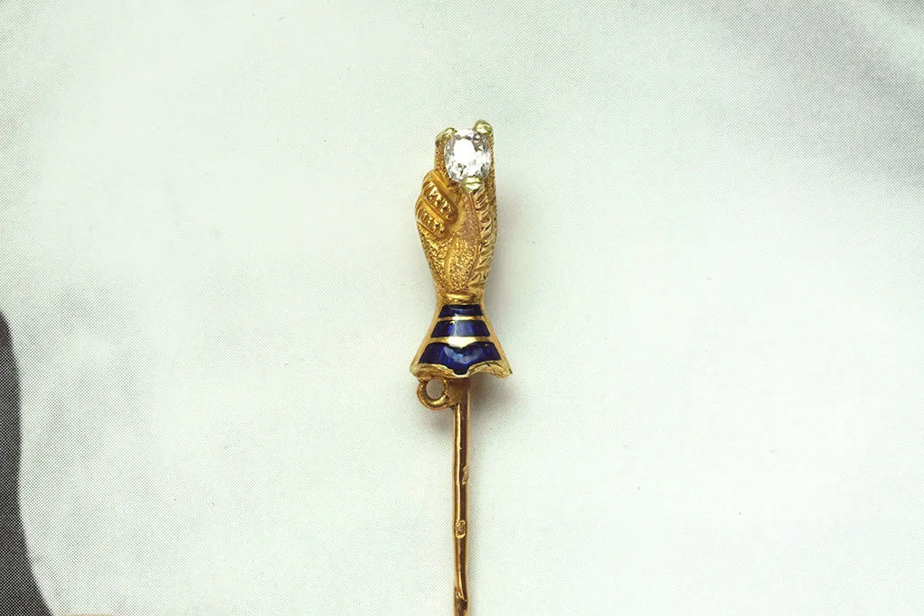 19th Century French Hand Stick Pin with Diamond