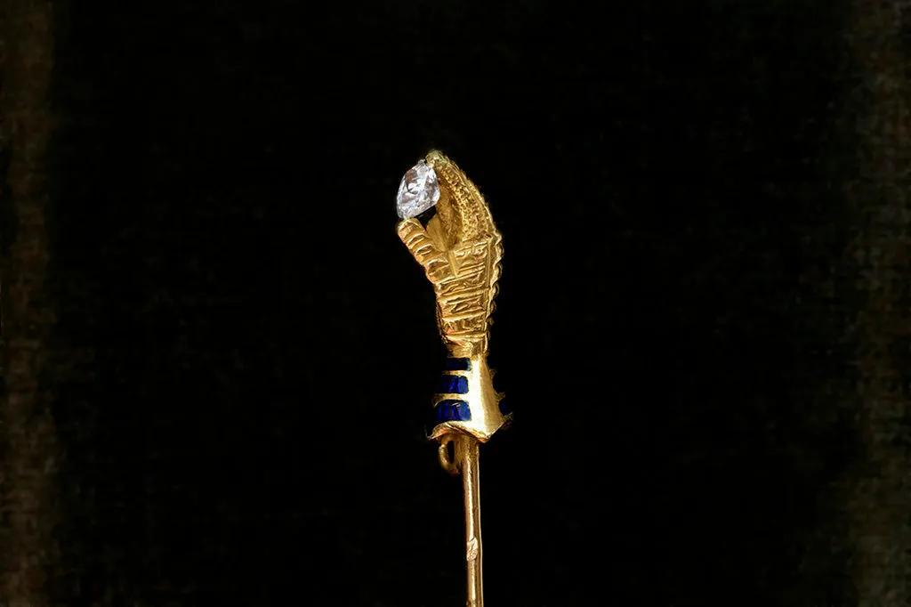 19th Century French Hand Stick Pin with Diamond
