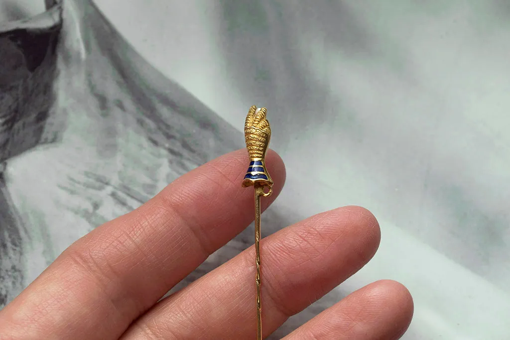 19th Century French Hand Stick Pin with Diamond