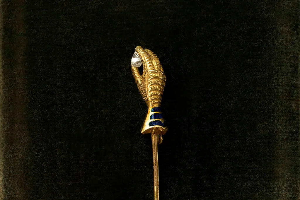 19th Century French Hand Stick Pin with Diamond