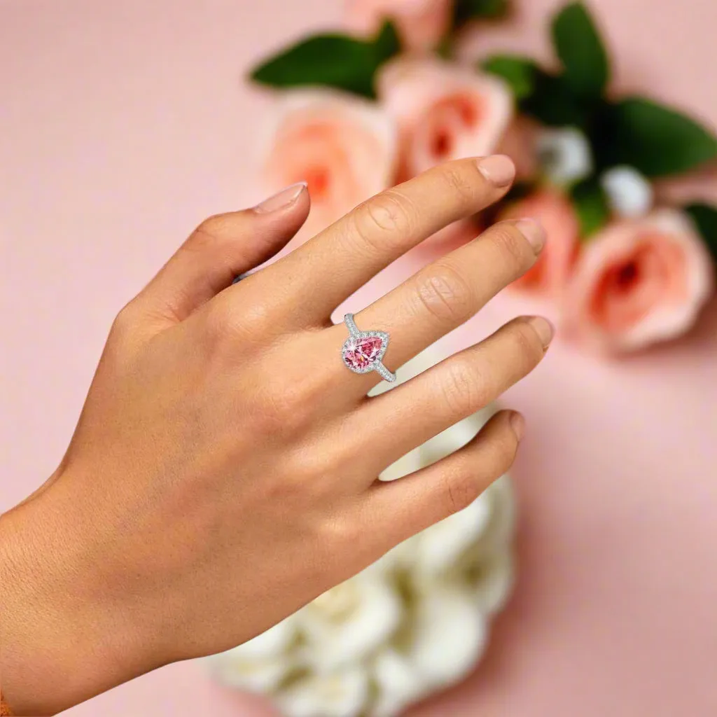 2.0 Ct Pear Cut Diamond Halo Engagement Ring