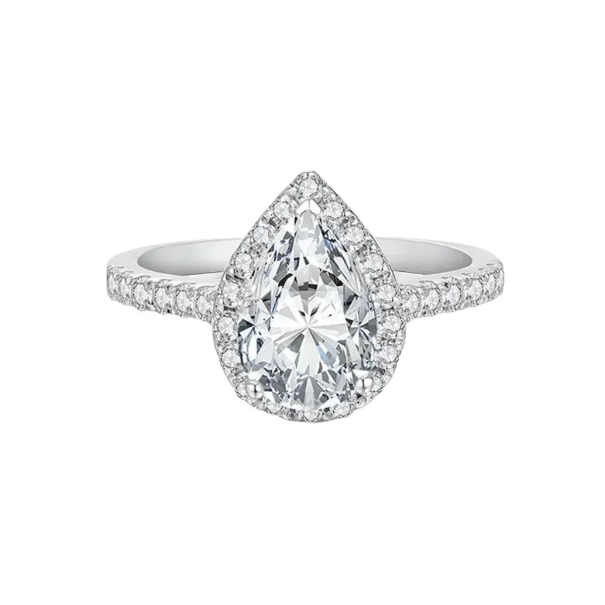 2.0 Ct Pear Cut Diamond Halo Engagement Ring