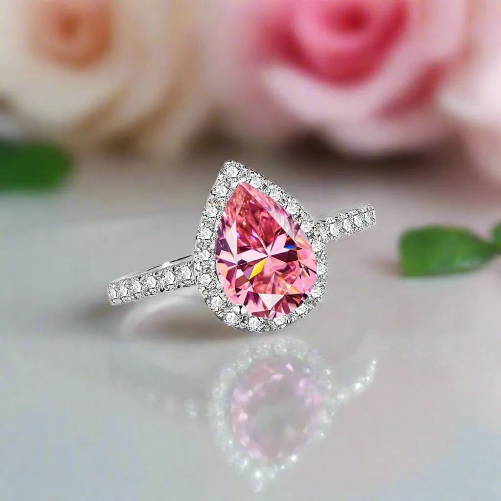 2.0 Ct Pear Cut Diamond Halo Engagement Ring
