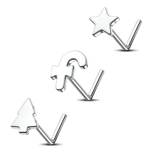 20G 3PCS L-Shaped Candy Cane/ChristmasTree/Star Nostril Studs Set