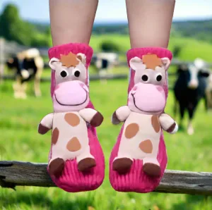 3D Animal Socks - Cute, Knitted Pink Cow Design