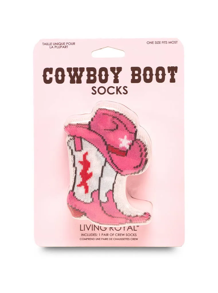 3D Packaged Crew Socks - Western Cowgirl - Pink