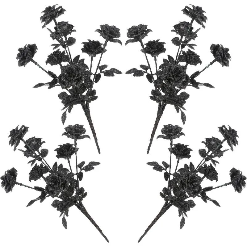 4 Glitter Roses Artificial Flowers Bouquet