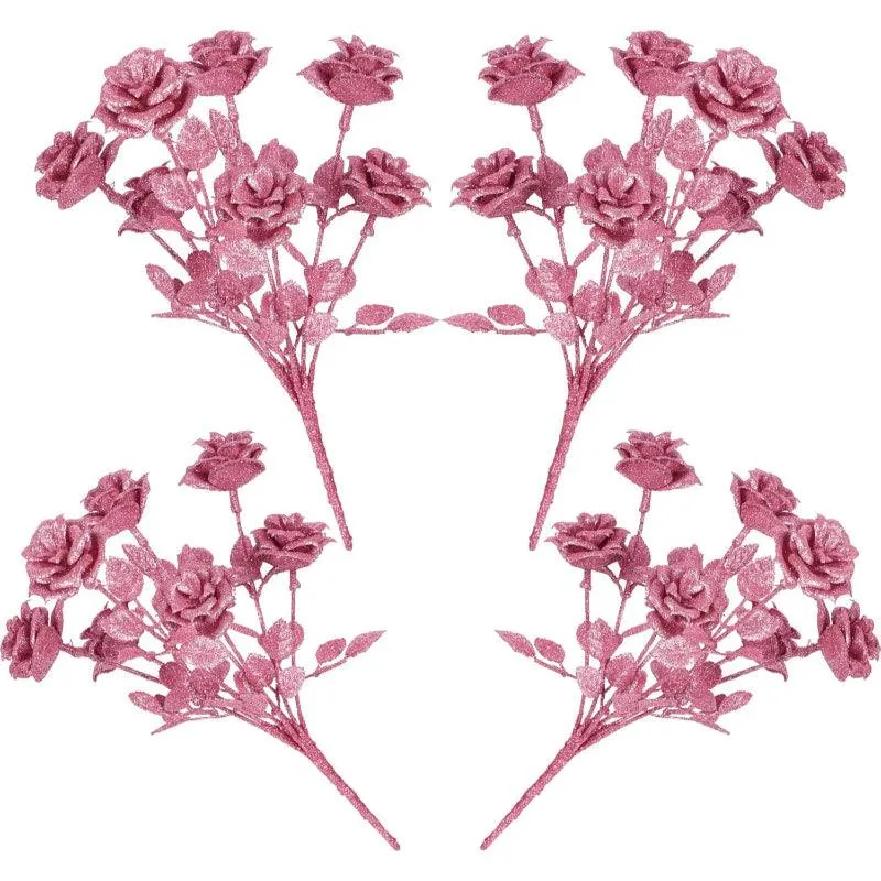 4 Glitter Roses Artificial Flowers Bouquet