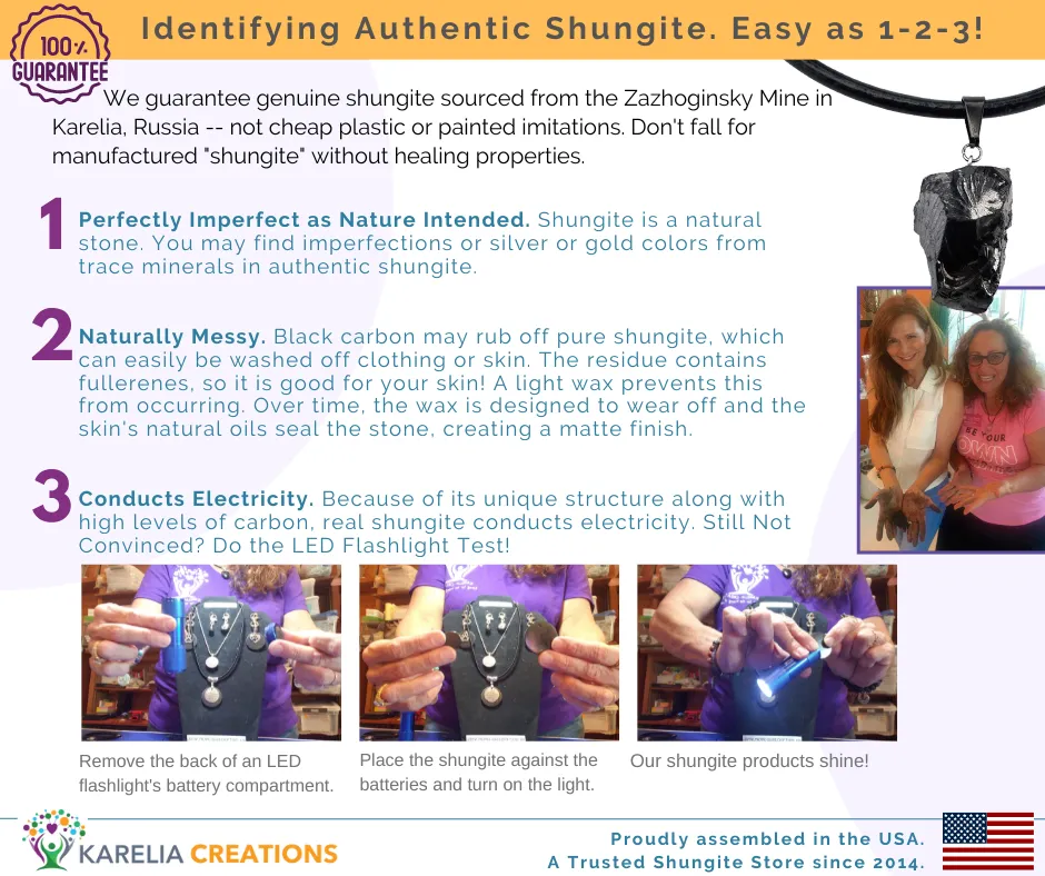 6-Point Hexagonal Shungite Pendant Necklace | Adjustable Cord | Authentic 5G EMF Protection | Unisex