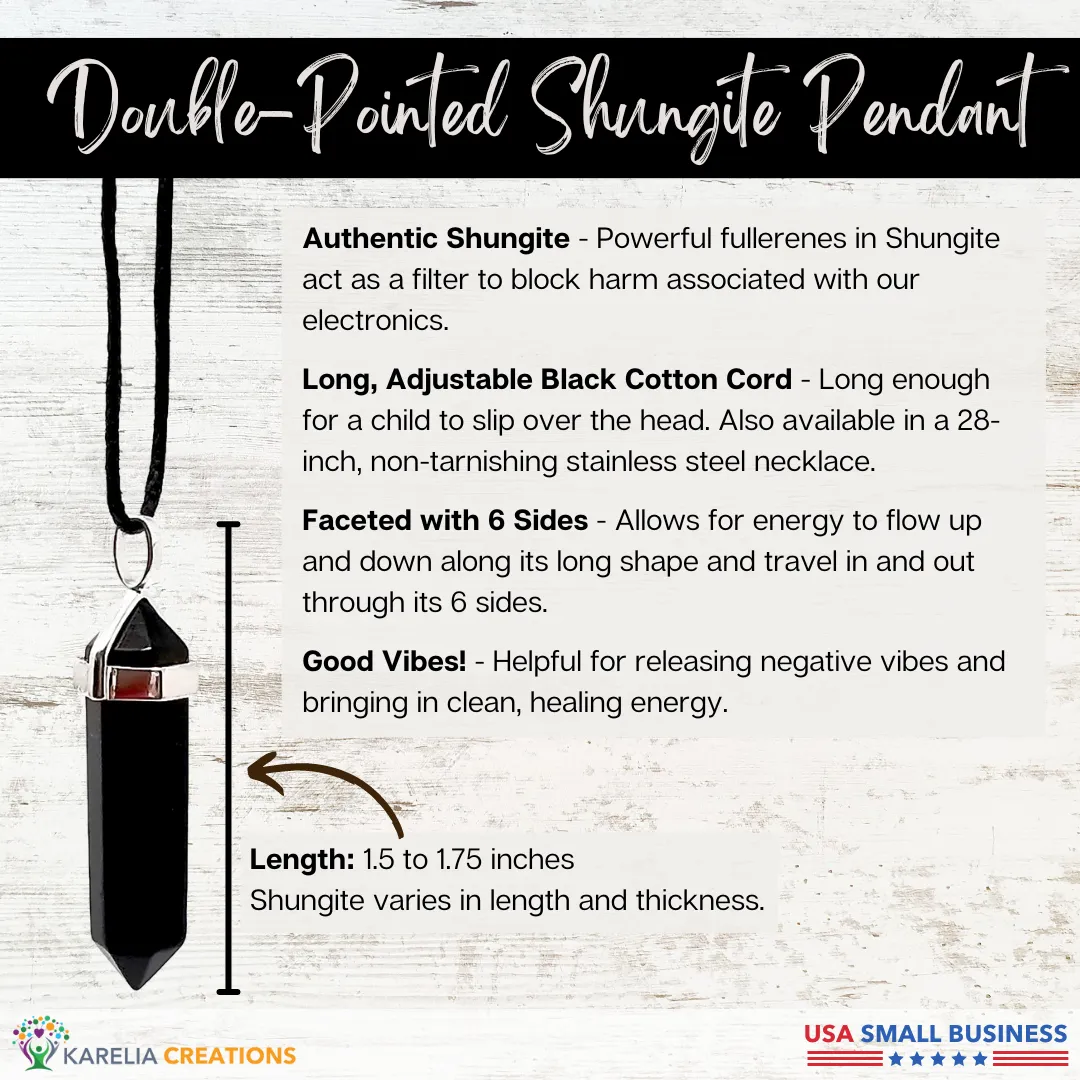 6-Point Hexagonal Shungite Pendant Necklace | Adjustable Cord | Authentic 5G EMF Protection | Unisex