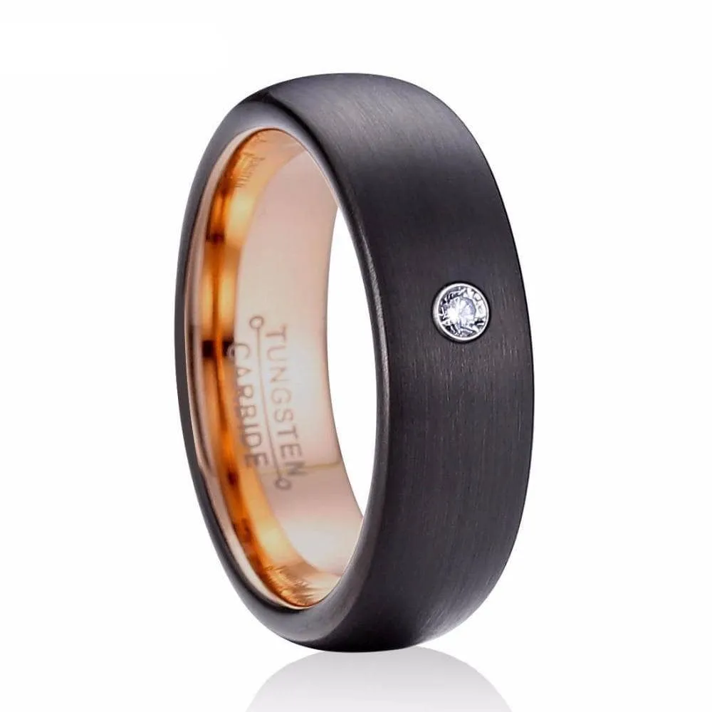 6mm Created Diamond Black with Rose Gold Tungsten Wedding Band