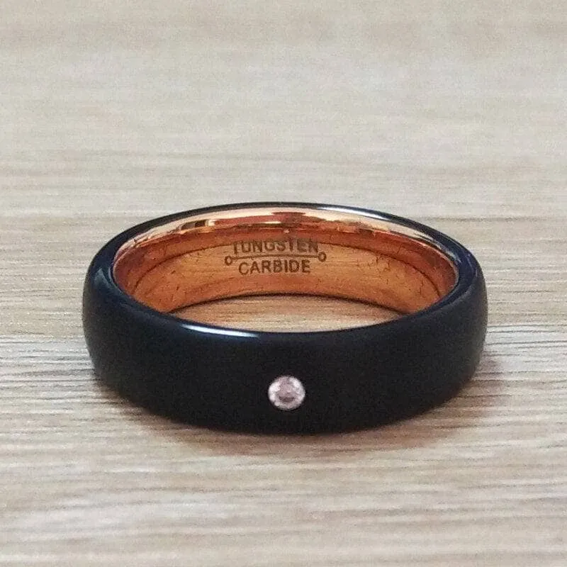 6mm Created Diamond Black with Rose Gold Tungsten Wedding Band