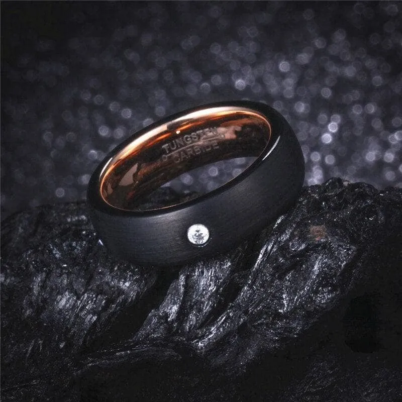 6mm Created Diamond Black with Rose Gold Tungsten Wedding Band