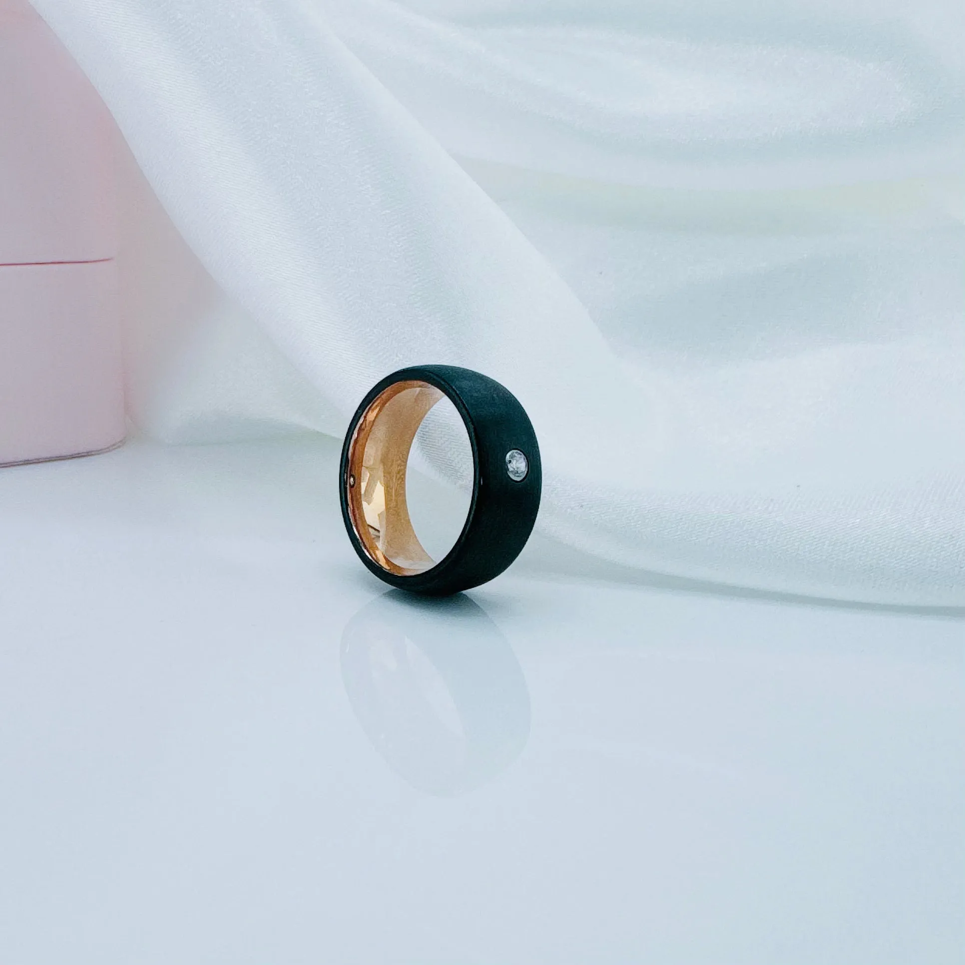6mm Created Diamond Black with Rose Gold Tungsten Wedding Band