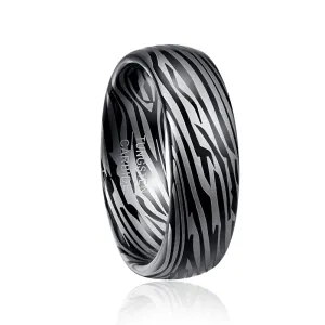 8mm Dome Zebra Pattern Tungsten Carbide Men's Ring
