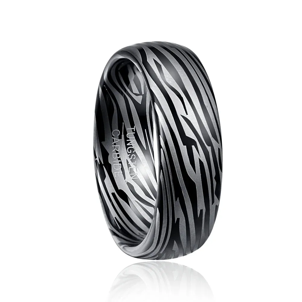 8mm Dome Zebra Pattern Tungsten Carbide Men's Ring