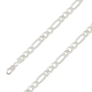 925 Sterling 9.5mm Silver Diamond Cut E-Coated Figaro Chain Size- 9"