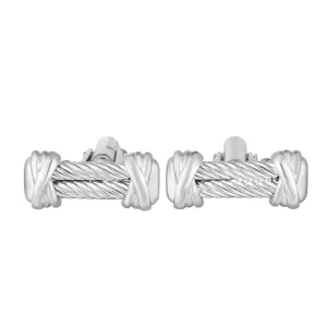 925 Sterling Silver Rhodium Textured Italian Cable Cufflink