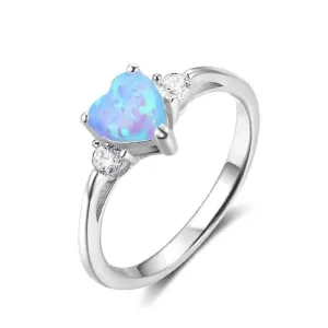 925 Sterling Silver Romantic Wedding Rings for Women – Pink/Blue/White Heart-Shaped Fire Opal – Trendy CZ Jewelry