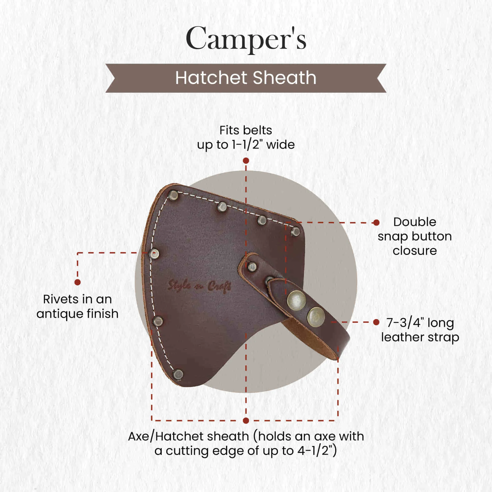 98025 - Camper's Hatchet Sheath in Dark Tan Heavy Full Grain Leather | Style n Craft