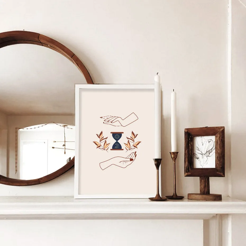 Abstract Mystic Hand Sun Moon Wall Art