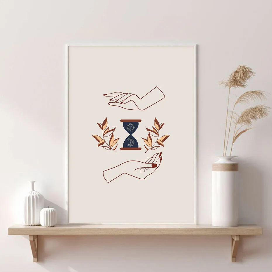 Abstract Mystic Hand Sun Moon Wall Art
