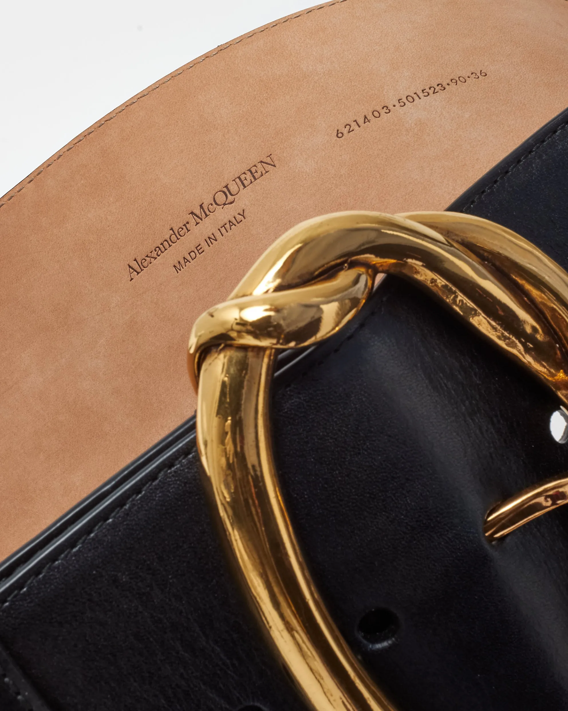 Alexander McQueen Black Leather Gold Buckle Wide Belt - 90/36