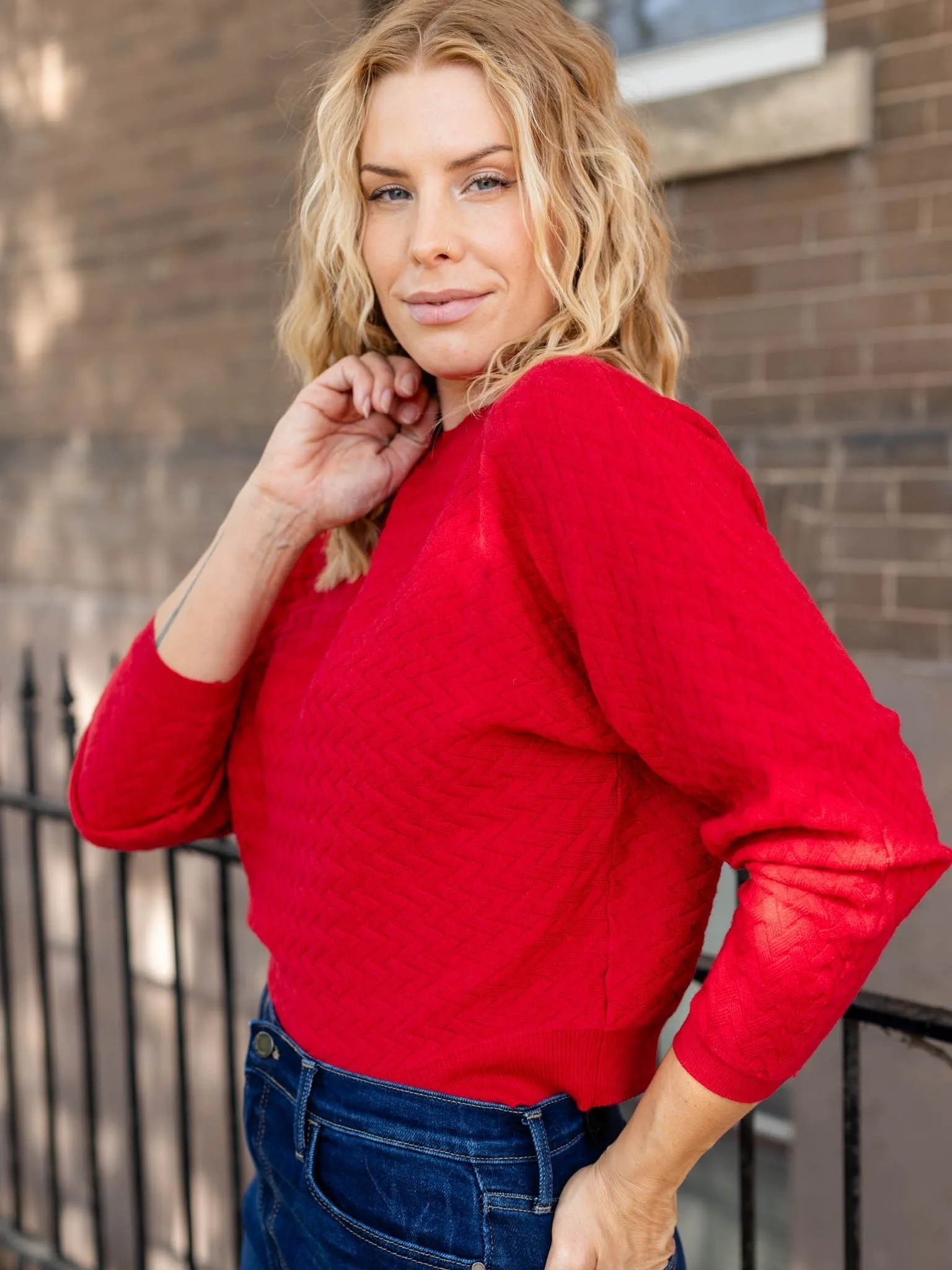 Allie Rose Soft Fine Gauge Herringbone Sweater