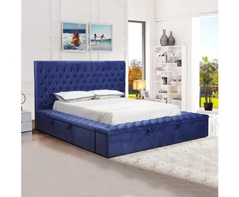 Anna Bedframe  Velvet Fabric Blue