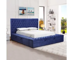 Anna Bedframe  Velvet Fabric Blue