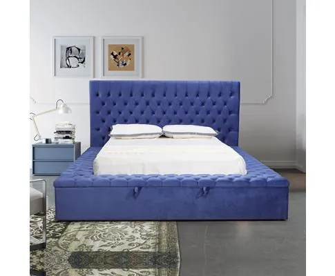 Anna Bedframe  Velvet Fabric Blue