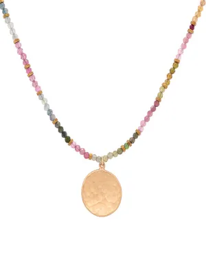 ANNE SPORTUN | Wrap Gemstone Large Hammered Disc Necklace | Watermelon Tourmaline