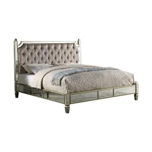 Antique Bedframe Mirrored Work Silver Colour Tufted Headboard Deep Quilting