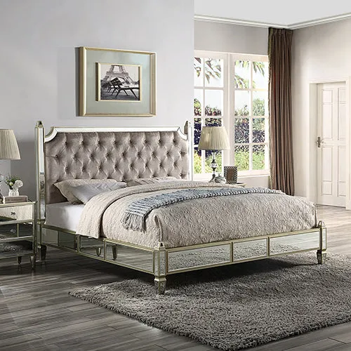 Antique Bedframe Mirrored Work Silver Colour Tufted Headboard Deep Quilting