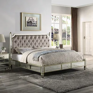 Antique Bedframe Mirrored Work Silver Colour Tufted Headboard Deep Quilting