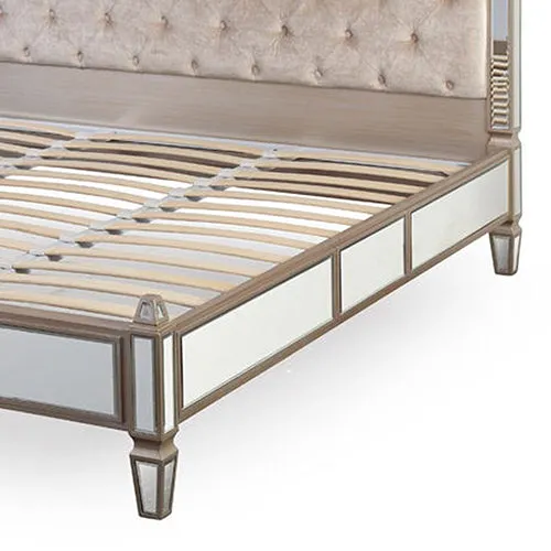 Antique Bedframe Mirrored Work Silver Colour Tufted Headboard Deep Quilting