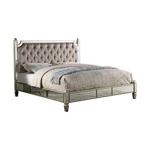 Antique Bedframe Mirrored Work Silver Colour Tufted Headboard Deep Quilting