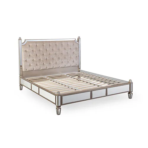 Antique Bedframe Mirrored Work Silver Colour Tufted Headboard Deep Quilting