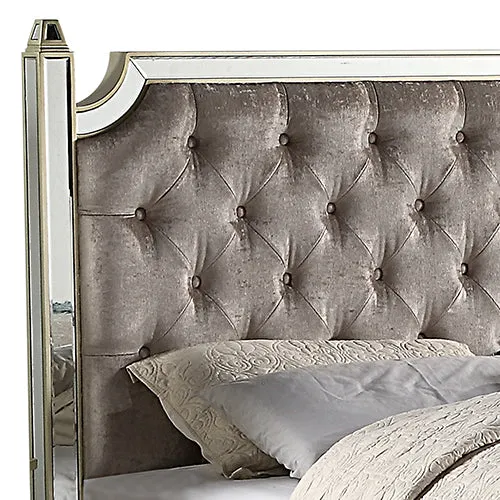 Antique Bedframe Mirrored Work Silver Colour Tufted Headboard Deep Quilting