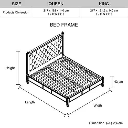 Antique Bedframe Mirrored Work Silver Colour Tufted Headboard Deep Quilting