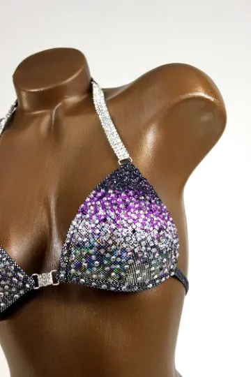 Antique Silver & Purple Crystals Bikini Suit