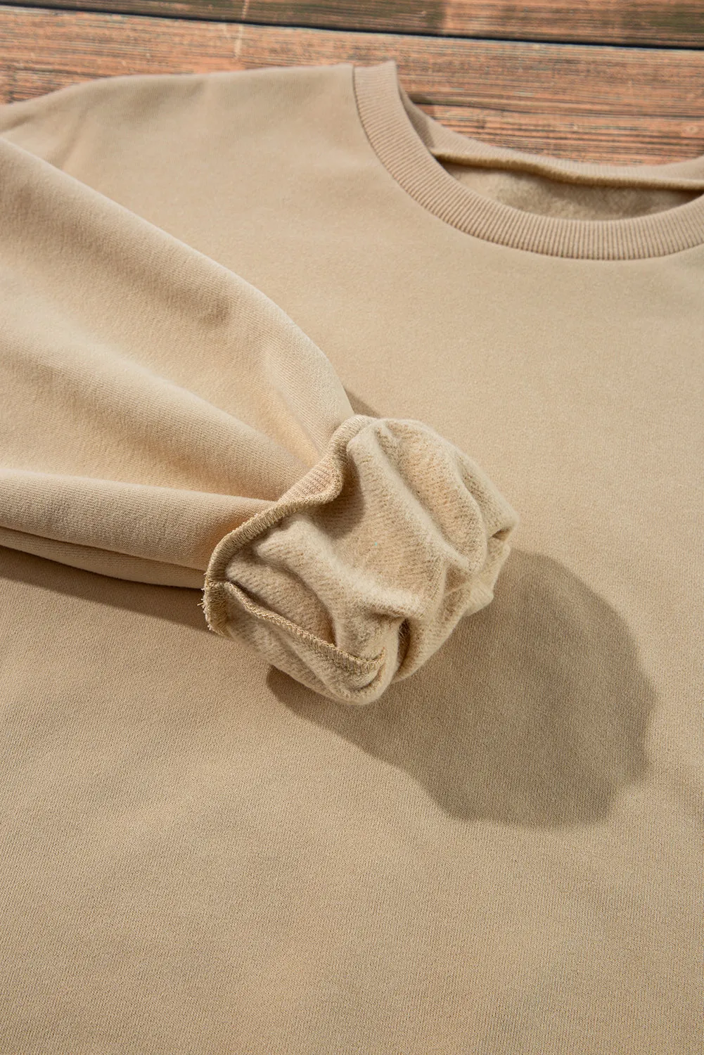 Apricot Solid Fleece Lined Drop Shoulder High Low Sweatshirt