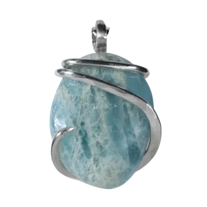 Aquamarine Handmade Crystal Pendant Wrapped in Silver