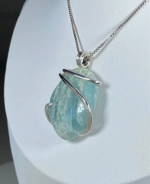 Aquamarine Handmade Crystal Pendant Wrapped in Silver