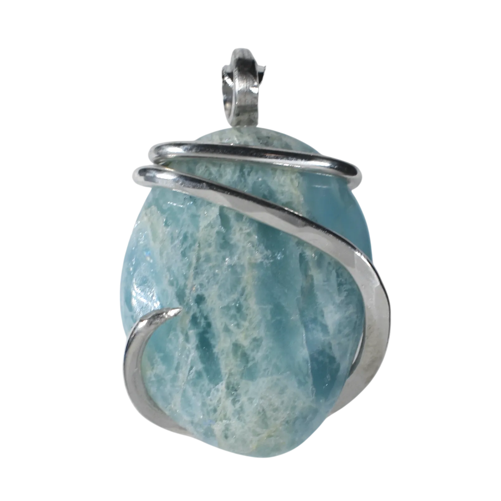 Aquamarine Handmade Crystal Pendant Wrapped in Silver
