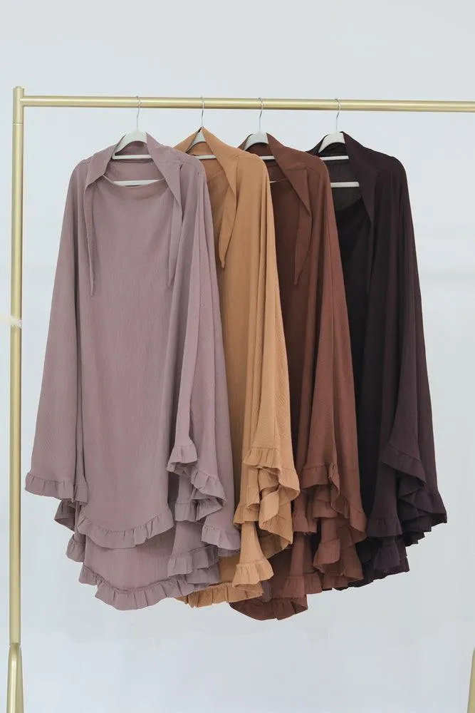 Ayman One Layer Ruffle Edge Khimar Hijab in Coffee