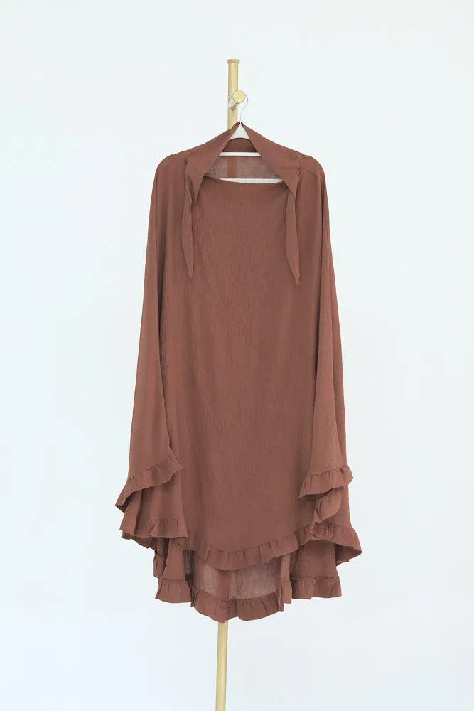 Ayman One Layer Ruffle Edge Khimar Hijab in Coffee