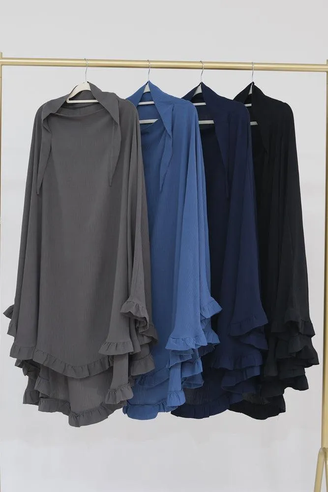 Ayman One Layer Ruffle Edge Khimar Hijab in Fog Blue