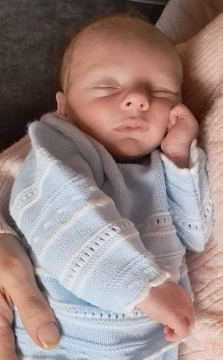 Baby Boys Blue & White Knitted Pointelle Two Piece Set