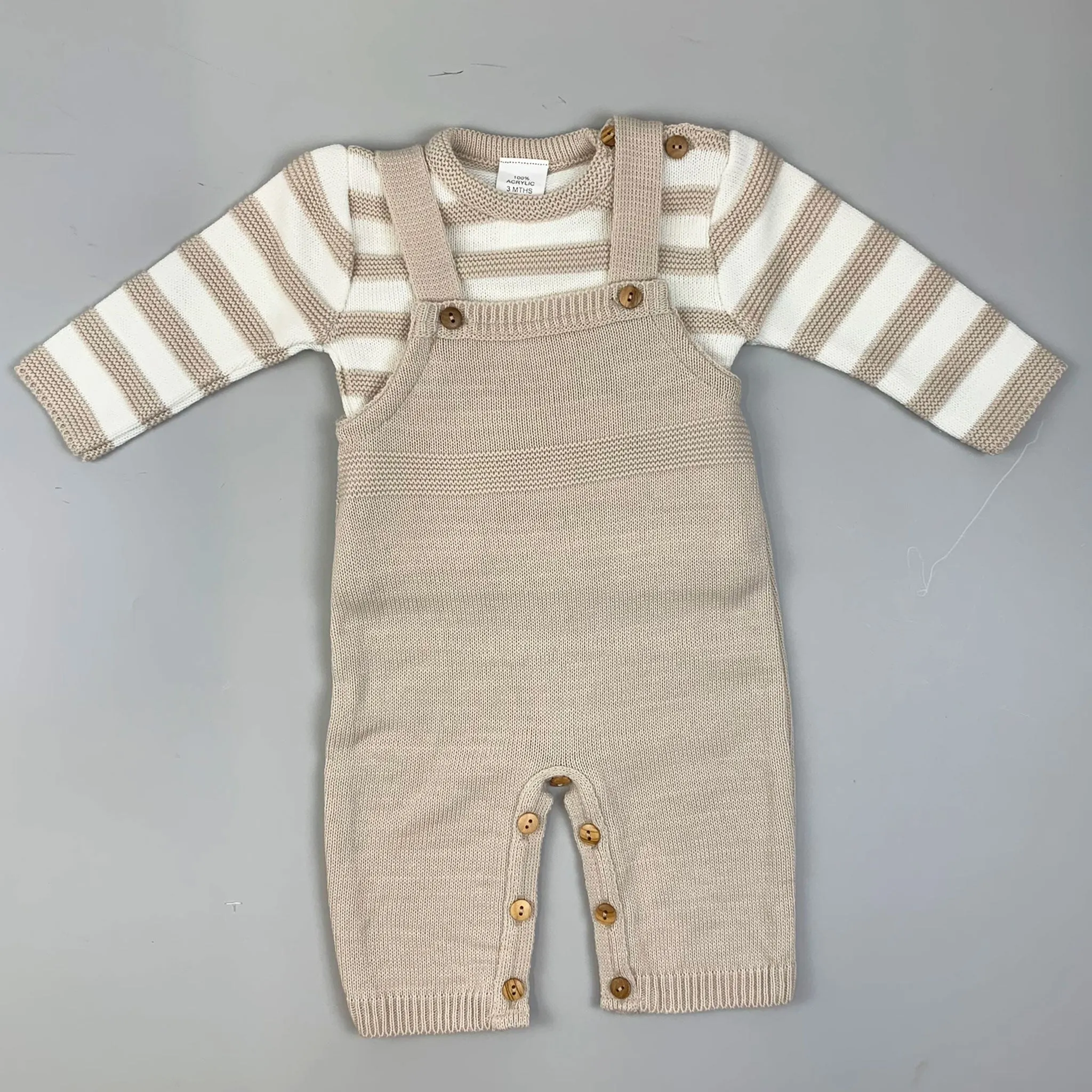Baby Dungarees & Knitted Top - Unisex -Beige